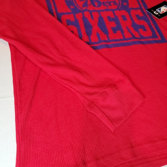 Philadelphia 76ers Red Thermal Shirt UNK NBA Long Sleeve Waffle Knit Men Medium. - Picture 3 of 6